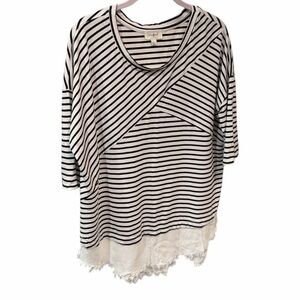 Umgee Striped Long Sleeve Top with Lace Hem